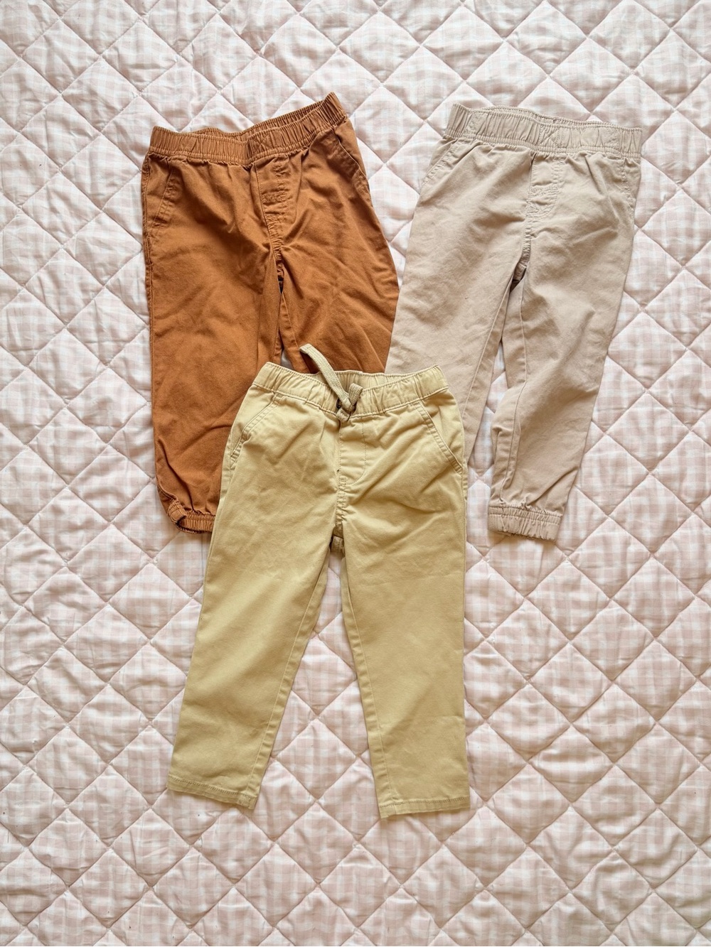 Multiples Three-Pack Casual Pull-On Pants in Brown, Tan & Cream